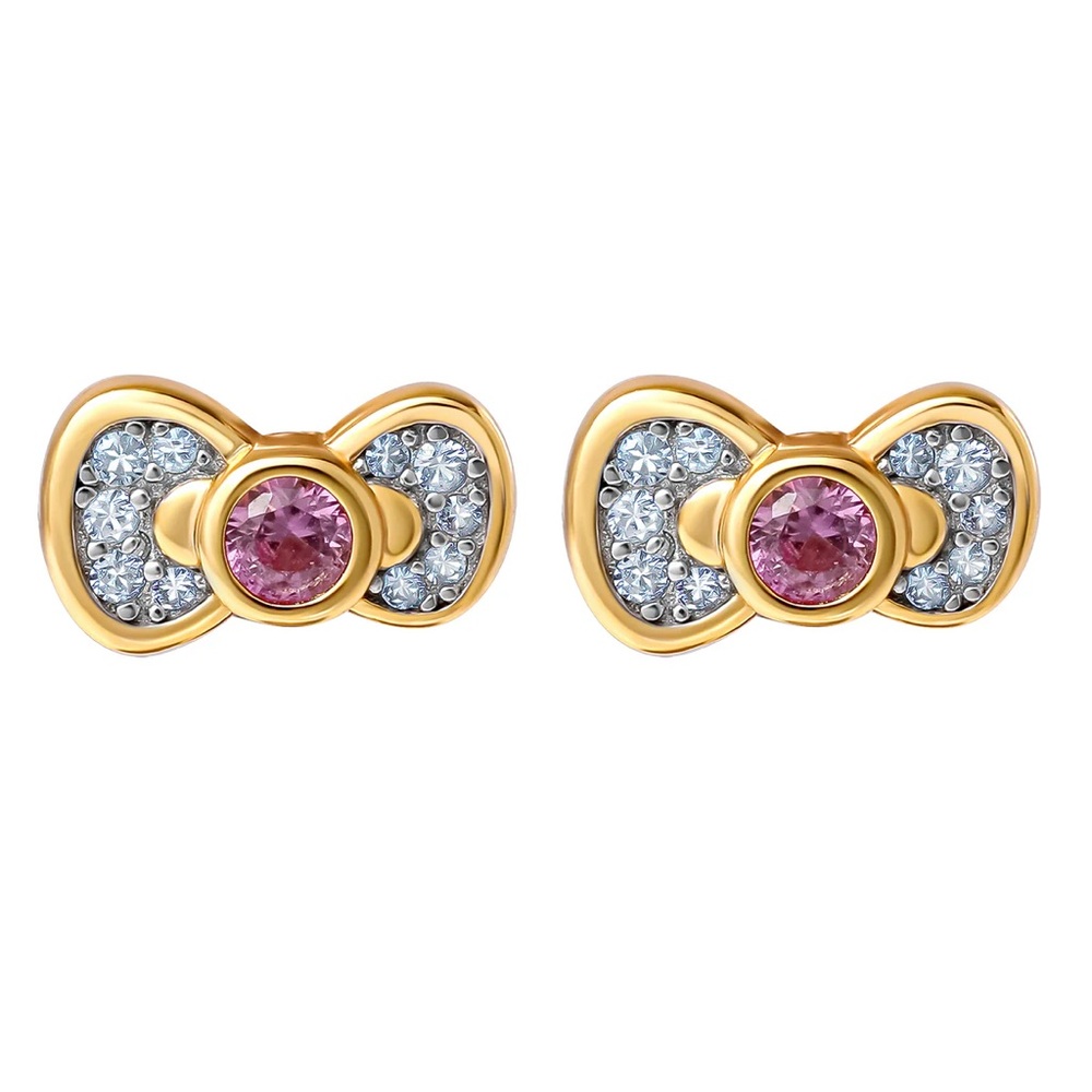 Hello Kitty White & Pink Sapphire Bow Stud Earrings